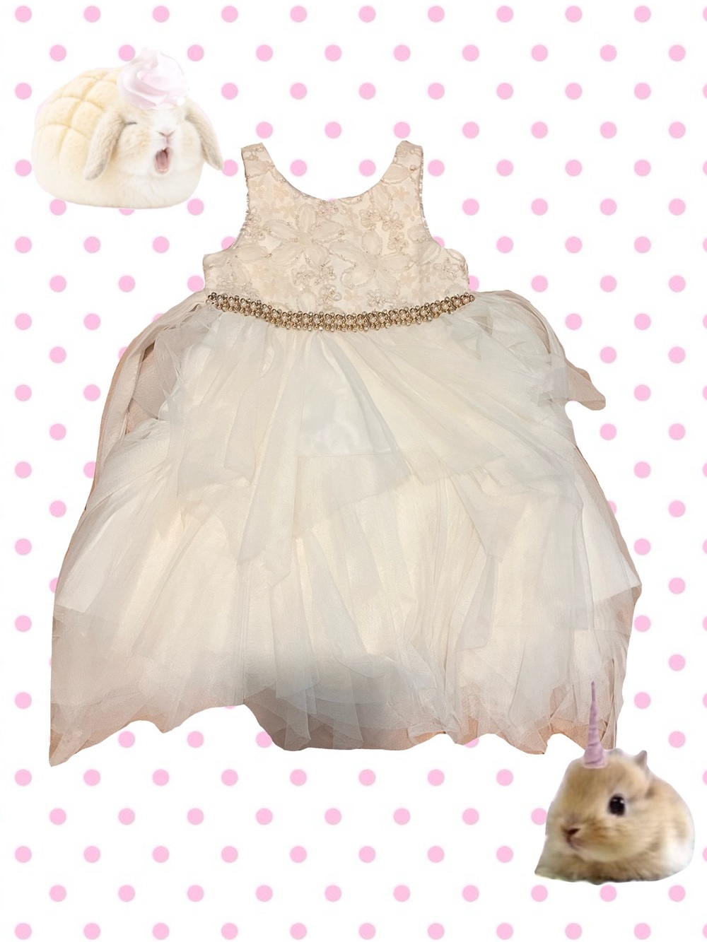 Ivory Girl Tulle Dress with Beaded Waist